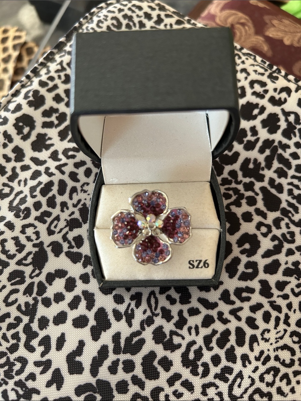 Purple Amethyst Flower Ring • Floral Cluster Purple Crystal Flower Ring - Size 6 - Picture 10 of 11